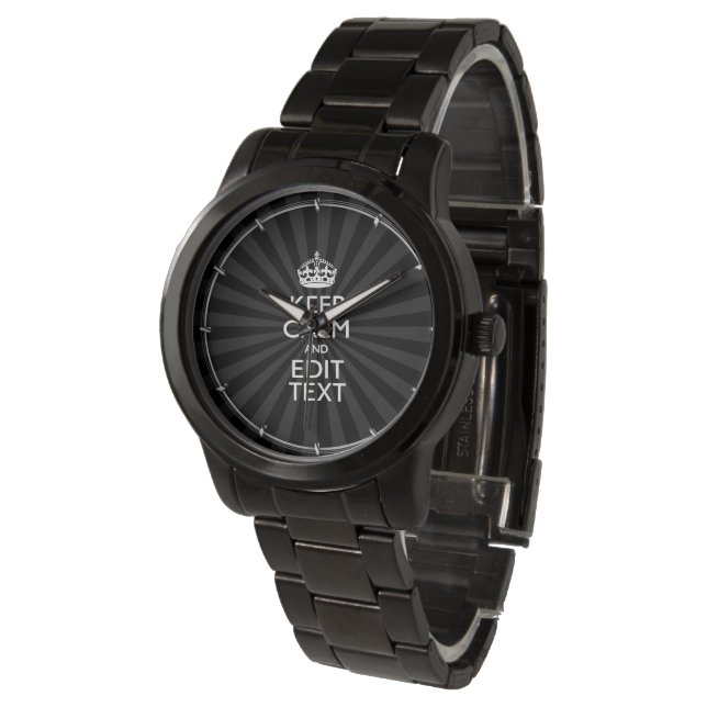 Montre Personnalisé KEEP CALM Votre texte Black Sunburst (Incliné)