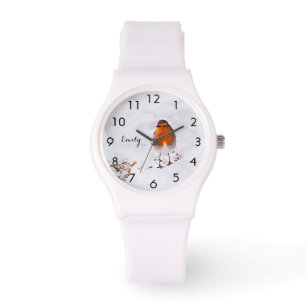 Montre Personnalisé mignon Robin oiseau dans la neige ajo