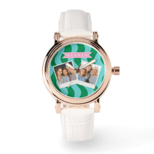 Montre Personnalisé Moderne Amusant Rayures de vague vert