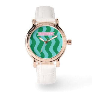 Montre Personnalisé Moderne Amusant Rayures de vague vert