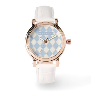 Montre Personnalisé Prépa Doux Bleu Flou Argyle Nom