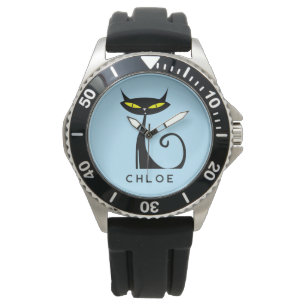 Montre Personnalisé Retro Mid Century moderne Chat noir a