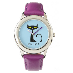 Montre Personnalisé Retro Mid Century moderne Chat noir a