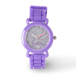 Montre personnalisée en silicone fleurs violettes 