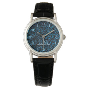 Montre personnalisée Léopard Bleu Élégant