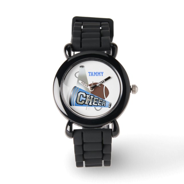 Montre personnalisée Mégaphone bleu & blanc Cheerl (Recto)