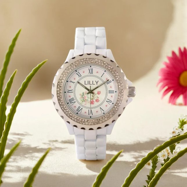 Montre Personnaliser Elégante Aquarelle rose Floral éléga (Créateur téléchargé)