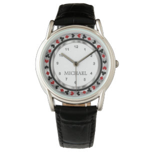 Montre Personnaliser le joueur de poker - Sliver & Red