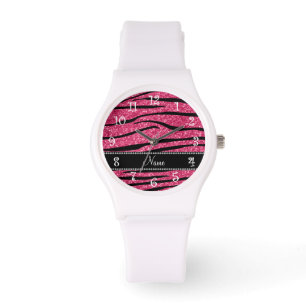 Montre Personnaliser le nom fuchsia parties scintillant r