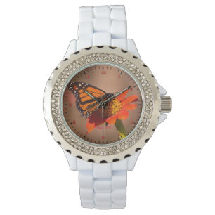 Montre Personnaliser le papillon Monarque sur la fleur de