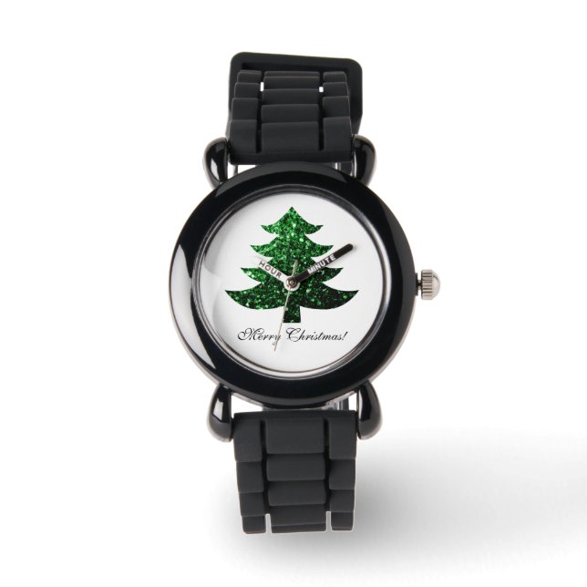 Montre Personnaliser Sparkly sapin vert étincelant (Recto)