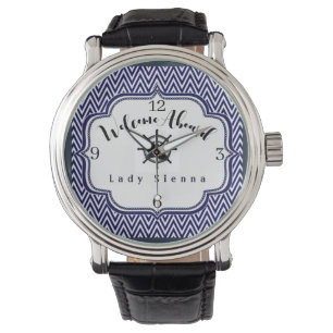 Montre Personnalisez Marine bleu et blanc avec roue de na