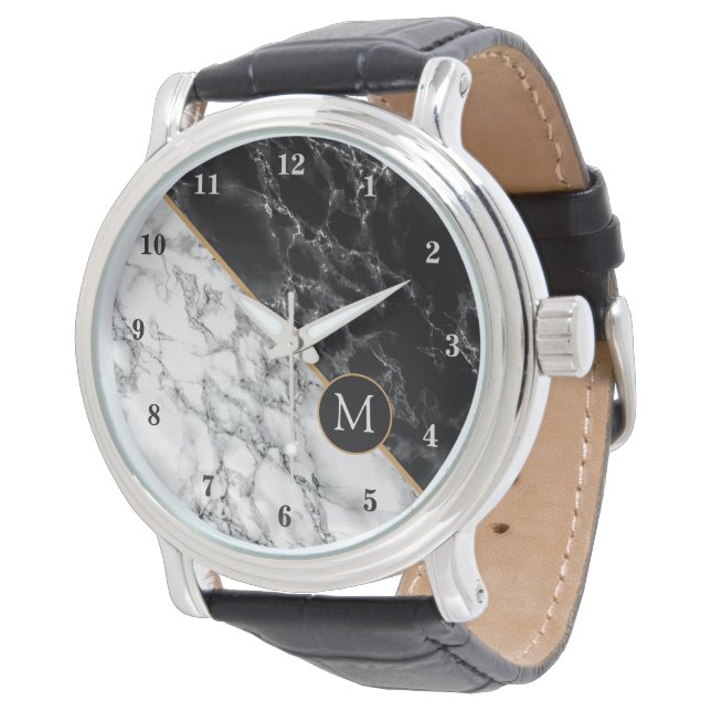 Montre Personnalisez votre lettre Black White Marque Watc (Incliné)