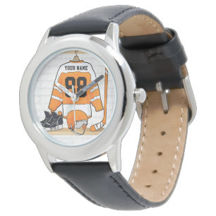 Montre Personnalized orange et blanc hockey Jersey
