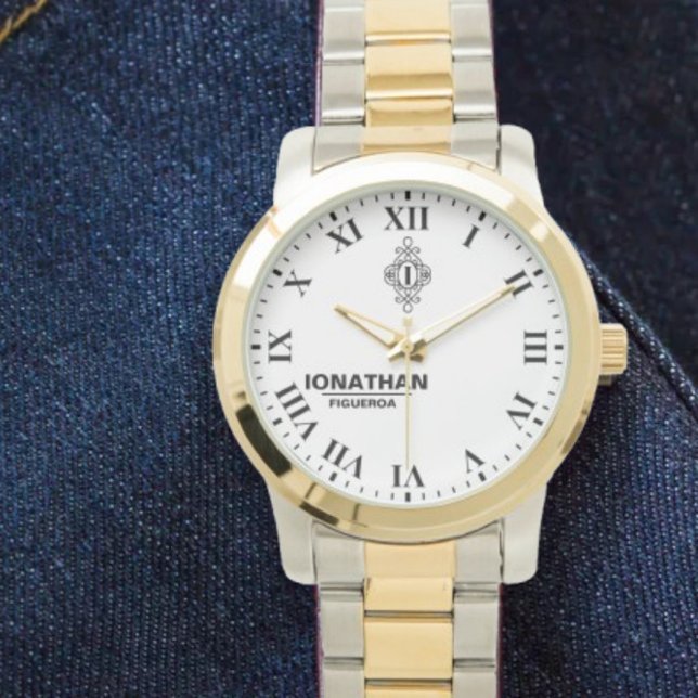 Montre Person's black and white  Monogrammed Initial  (Créateur téléchargé)