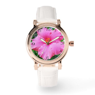 Montre "Pétales de goutte de pluie : Hibiscus rose sous u