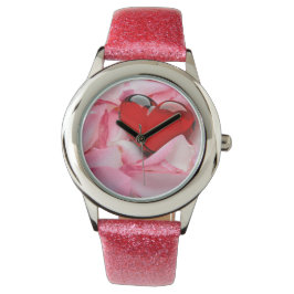 Montre Pétales Roses en verre rouge