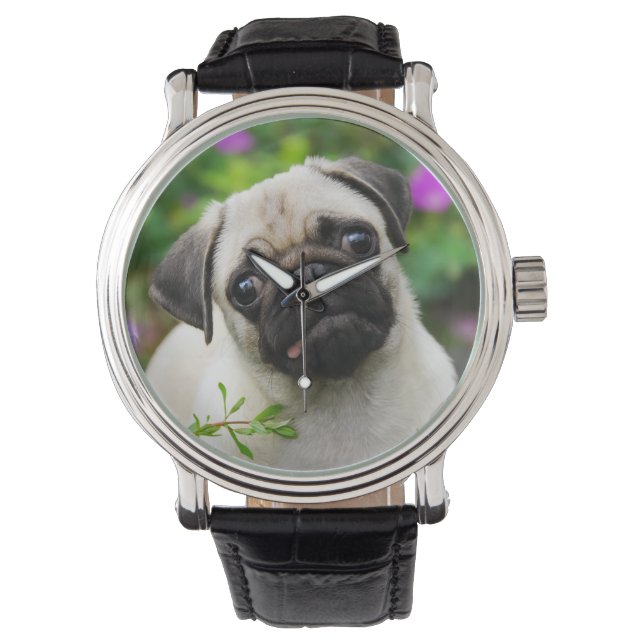 Montre Petit chiot au carlin pâle mignon (devant)