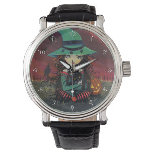 Montre Petite sorcière d'Halloween, illustration fantasti