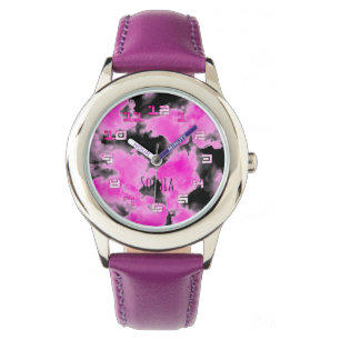 Montre Petites Filles Ciel Noir Avec Nuages Roses Regarde