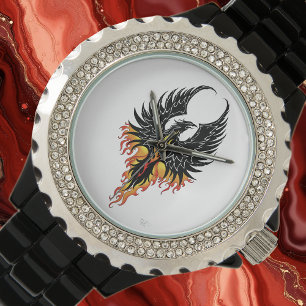 Montre Phénix Ardente Oiseau de Feu Tribal Noir Flammes