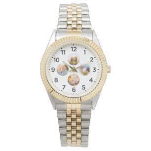 Montre Photo 4 Cercle Inlay Gold Watch personnalisée
