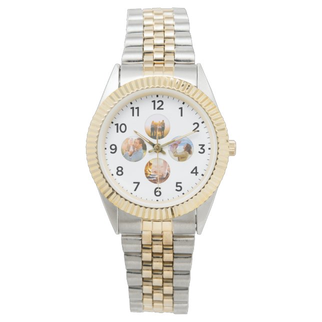 Montre Photo 4 Cercle Inlay Gold Watch personnalisée (devant)