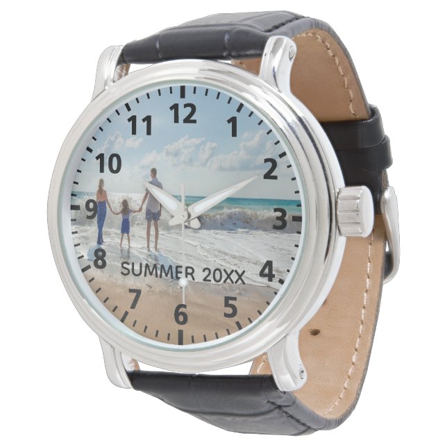 Montre Photo de famille personnalisée - période de vacanc (Incliné)