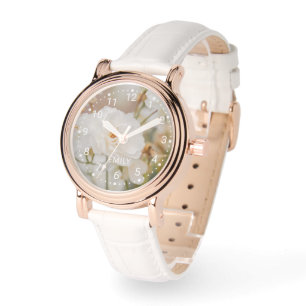 Montre Photo de fleurs de rose blanches romantiques et no