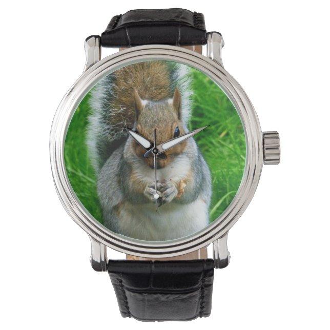 Montre Photo d'un mignon écureuil dans un jardin (devant)
