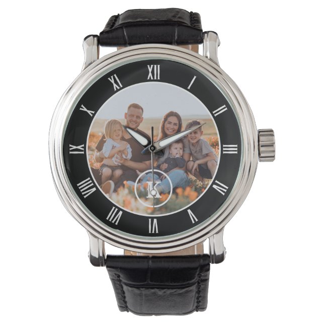 Montre Photo personnalisée du Monogramme noir blanc (devant)