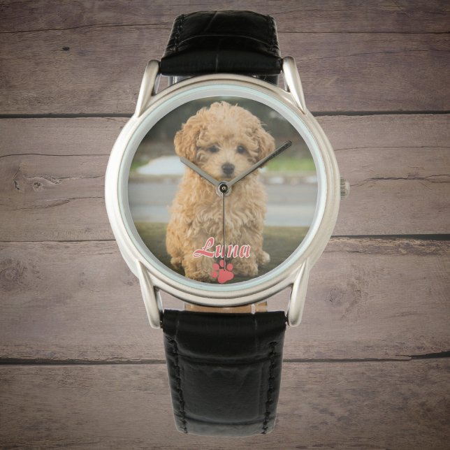 Montre Photo personnalisée et nom en rouge (Créateur téléchargé)