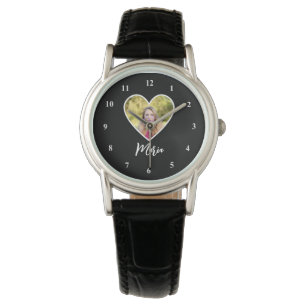 Montre Photo personnelle dans le cadre du coeur noir Call