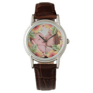 Montre Photo Plutôt Orange Florale Personnalisée