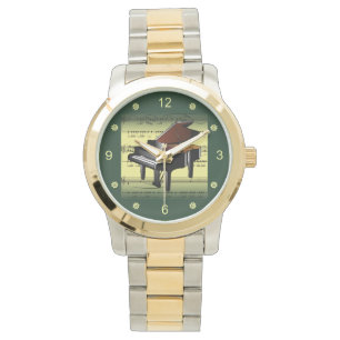 Montre "Piano Rolled Sheet Music Gold/Green Background"