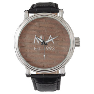 Montre pierre de brique rustique Brown ajouter le nom let