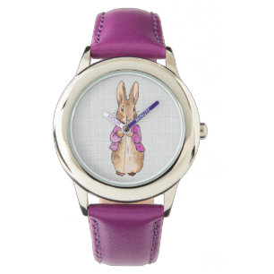 Montre Pierre le lapin avec texture de lin gris