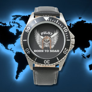 Montre Pilote de crâne et ailes Aviateur "Born To Soar"
