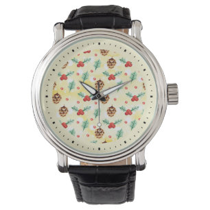 Montre Pine Cones et Motif de Noël Holly