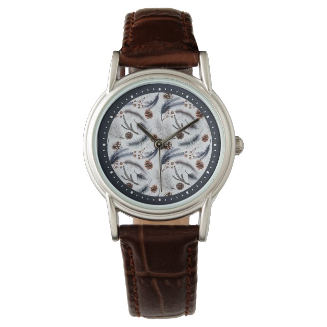 Montre Pine Cones & Pine Needles Aquarelles Motif (devant)