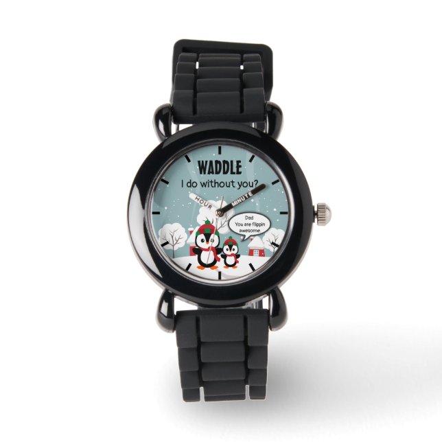 Montre Pingouin Bébé Gris Mignonne En Neige D'Hiver (Recto)