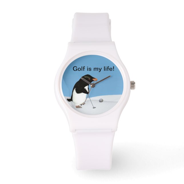 Montre Pingouin humoristique Jouer Golf Personnalisable (Recto)