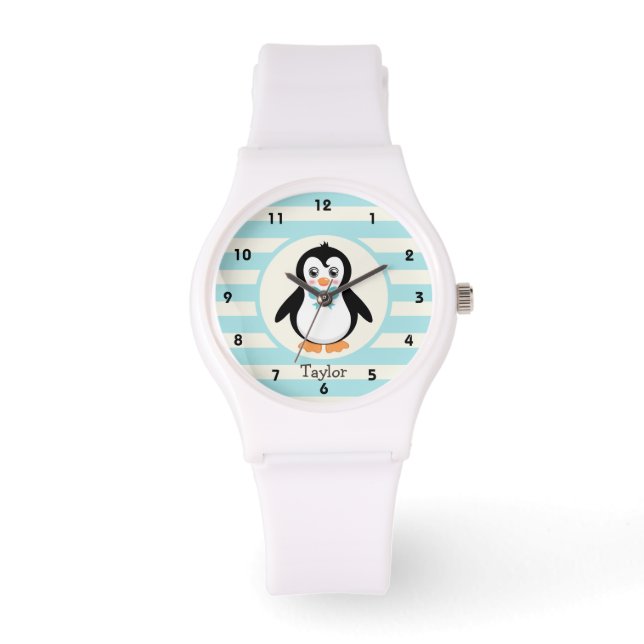 Montre Pingouin mignon avec Bowtie Turquoise (Recto)