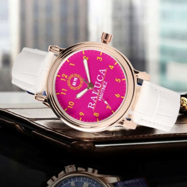 Montre Pink and yellow minimal Monogram Name  (Créateur téléchargé)