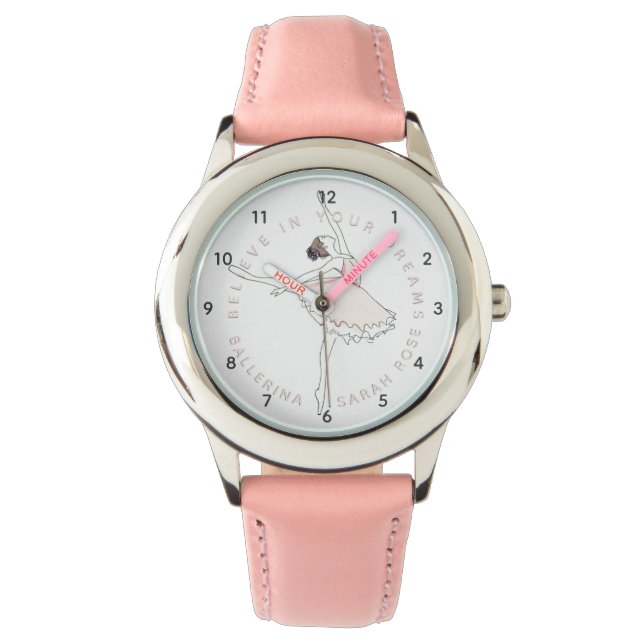Montre Pink Ballerina Girl Nom personnalisé Surveillance (devant)