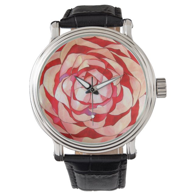 Montre Pink Camellia abstract art painting original (devant)
