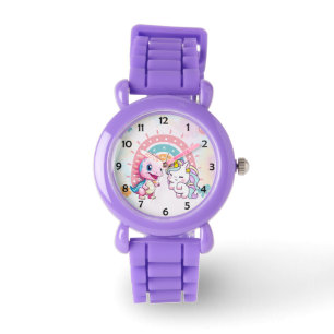Montre Pink Cute Unicorn dinosaures arc-en-ciel fête d'an