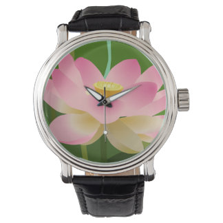 Montre Pink Lotus Flower Watch Vintage bracelet en cuir