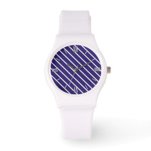 Montre Pinstripes diagonales - bleu marine et blanc