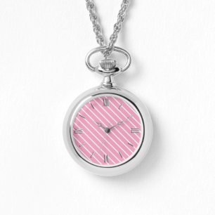 Montre Pinstripes diagonales - rose coquille et blanc